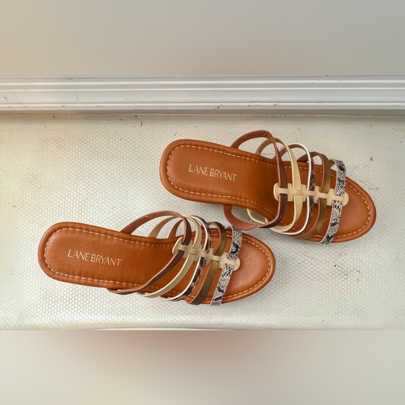 Lane Bryant Wedge Slide Sandals Size 9W faux leather cork wedge NWT - Picture 3 of 11